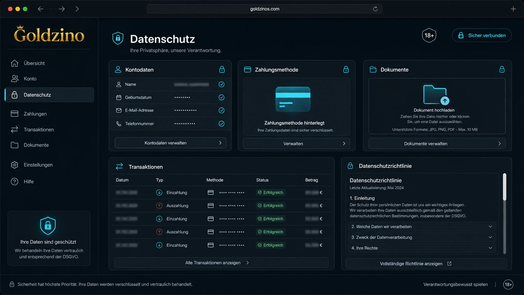 Datenschutz im Account